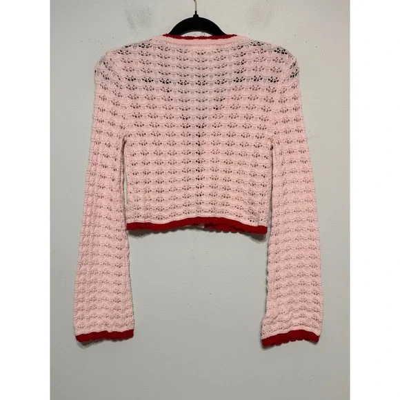 Coquette Balletcore Crochet Cropped Cardigan Women Sz XS Cottagecore Twee Girly - Picture 2 of 7